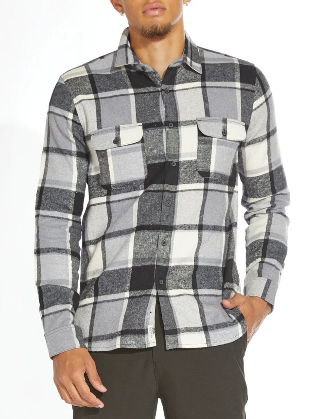 Civil Society Multi Grey Plaid Flannel Button Up Shirt / 2816